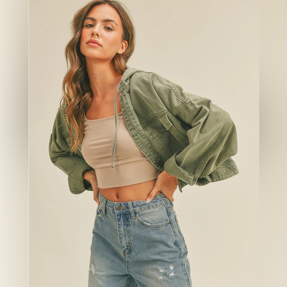 Washed Cotton Hooded Jacket-Olive